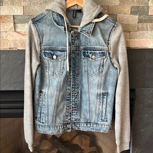 H&M Blue Denim Jacket with Gray Hood